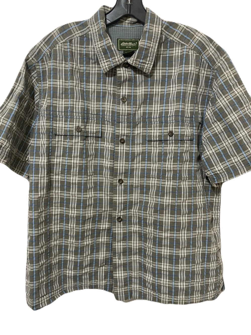 Eddie Bauer Men’s Short Sleeve Plaid Button-Up Shirt - Gray & Blue